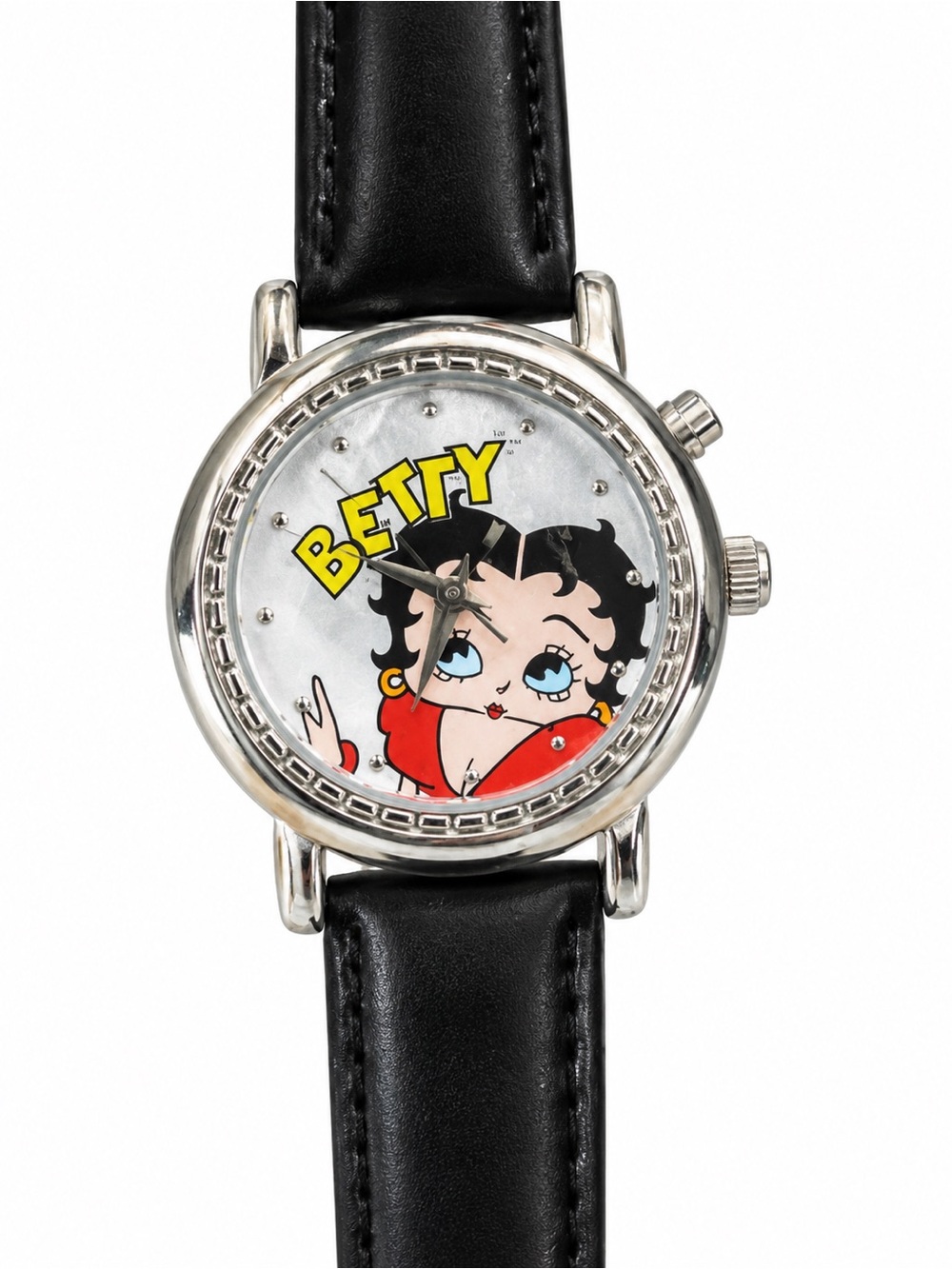 Betty Boop Watch in Black with Red and Yellow Dial Accents. Good condition.